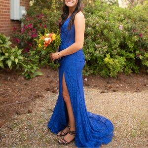 Sherri Hill Royal Blue Lace Prom Dress